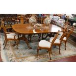 Fine quality Queen Anne style Walnut dining table accompanied by 8 walnut Queen Anne style chairs