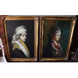 Pair of oil on canvas of young ladies signed Luyin - Approx image size: 59cm x 90cm