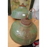 Pair of large enamel industrial light shades