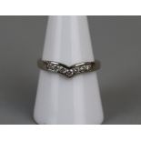 White gold stone set wishbone ring - Approx size: Q