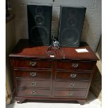 Mahogany music cabinet containing JVC stereo and turn table