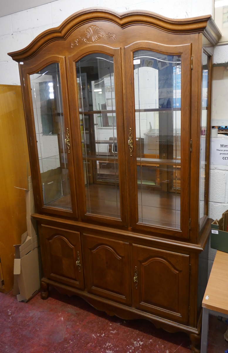 Large glazed display cabinet on base - Approx size: W: 132cm D: 44cm H: 214cm