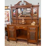 Mahogany dresser with mirror back and carved panels - Approx size: W: 153cm D: 58cm H: 200cm