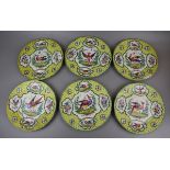 Set of 6 Chelsea style cabinet plates hand painted with polychrome Chelsea birds