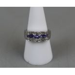18ct white gold tanzanite and diamond ring - Approx size: P