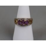 Gold amethyst and diamond ring - Approx size: N