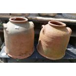 Pair of terracotta rhubarb forcers