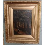 Oil on Canvas - H Needham - Woodland scene - Approx image size: 24cm x 34cm