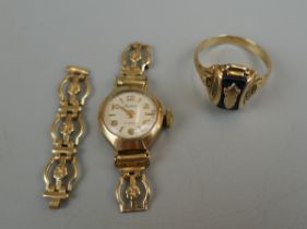 10ct gold ring together with gold watch A/F