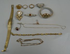 Collection of jewellery and watches to include gold cased ladies watch