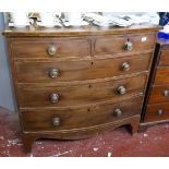 19thC mahogany bow fronted chest of 2 over 3 drawers - Approx size W: 106cm D: 59cm H: 101cm