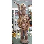 Interesting carved tribal figure adorned with bones etc - Approx height: 104cm