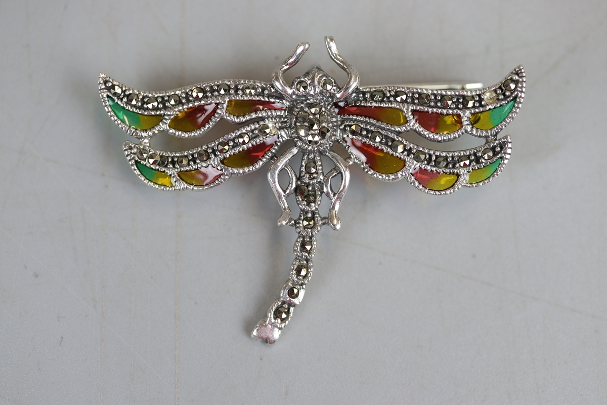 Silver enamel butterfly brooch