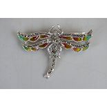 Silver enamel butterfly brooch
