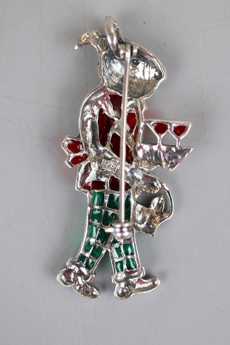 Silver enamel & emerald eyed rabbit brooch - Image 2 of 2