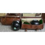 2 pairs of crown green bowls in leather case