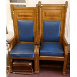 2 fine & large oak throne chairs from a masonic lodge