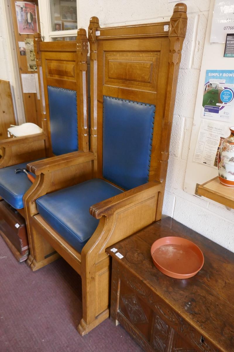 2 fine & large oak throne chairs from a masonic lodge - Image 5 of 5