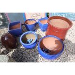 Collection of glazed terracotta planters etc