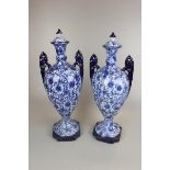 Pair of blue and white Victoria Ironstone urns - Approx height: 47cm
