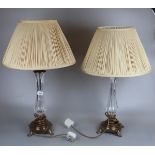 Pair of glass and brass lamps