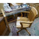 Glass desk with nice oak chair