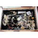 Dealers glass top case full of collectibles to include jewellery card cases etc.