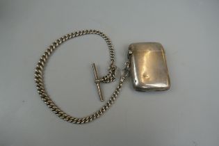 Silver Albert chain and vesta case - Approx weight 63g