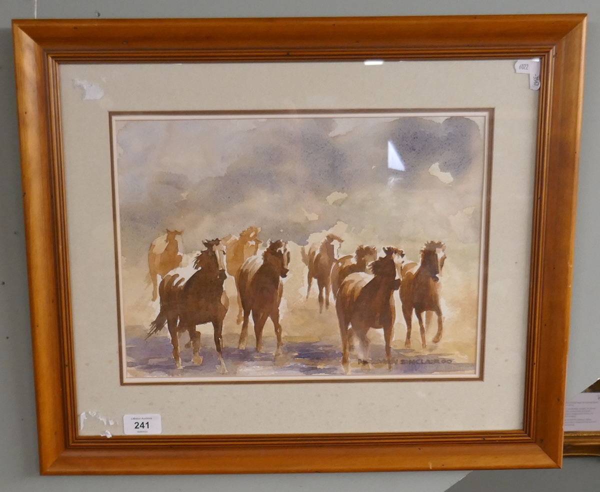 Watercolor by Norman Sinclair of "Burros" - Wild Horses - Approx IS: 25cm x 35cm