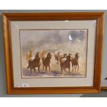 Watercolor by Norman Sinclair of "Burros" - Wild Horses - Approx IS: 25cm x 35cm