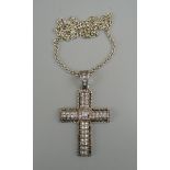 Silver cubic zirconia cross on belcher chain