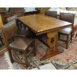 Oak extendable table together with 4 chairs
