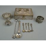 Collection of white metal items to include possible Indian silver