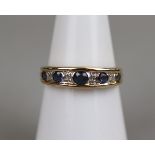 Gold sapphire & diamond 1/2 hoop ring - Approx size: M