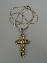 Silver citrine and marcasite cross on chain