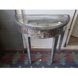 Shabby chic mirrored demi-lune table