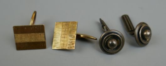 Pair of 14ct cufflinks together with a  silver pair