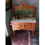 Marble top tile back washstand