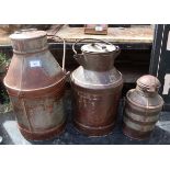 3 antique metal milk churns - Approx height of tallest: 53cm (excluding handle)