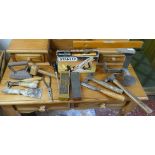 Collection of vintage carpentry tools to include shoe last