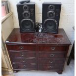 Mahogany music cabinet containing JVC stereo and turn table