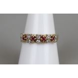 Gold ruby & diamond set ring - Approx size: P