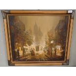 Oil on canvas - Street scene signed J Hughes - Approx image size: 60cm x 50cm