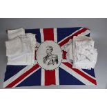 Collection of vintage linen to include Edward VIII Union flag