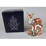 Royal Crown Derby paperweight with gold stopper - Fawn in original box