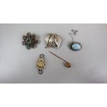 Collection of brooches with watch