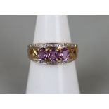 Gold amethyst & diamond ring - Approx size: N
