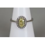18ct white gold yellow diamond set cluster ring - Approx size: N