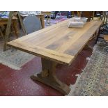 Large & impressive stressed oak refectory table - Approx size: L: 236cm W: 90cm H: 79cm