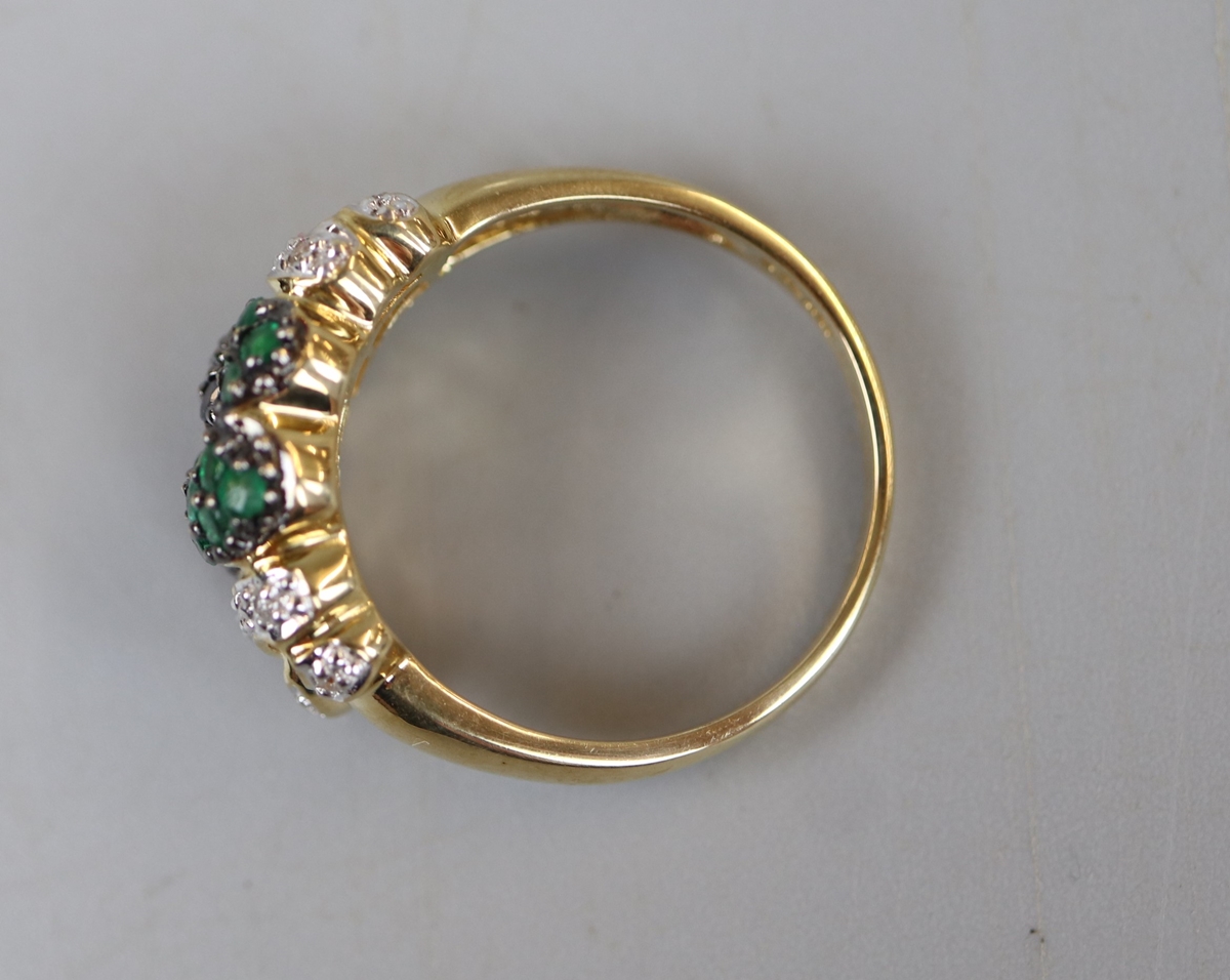 Unusual 18ct gold emerald, sapphire & diamond ring - Approx size: S - Image 3 of 3